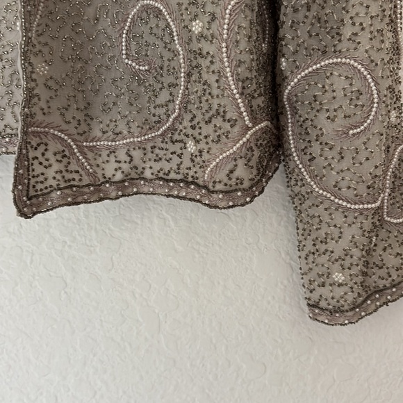 Vintage Adrianna Papell silk sequins silver grey shell and jacket set size 6p - Picture 7 of 8
